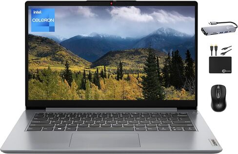 كمبيوتر محمول Lenovo Ideapad (2024) Business Student، شاشة 14 بوصة عالية الدقة، معالج Intel Celeron N4020، ذاكرة الوصول العشوائي 4 جيجابايت، 128 جيجابايت (64 جيجابايت eMMC + بطاقة 64 جيجابايت)، Wi-Fi 6، كاميرا ويب، بطارية طويلة الساعة، Win 11S+MarxsolAcce in Kuwait