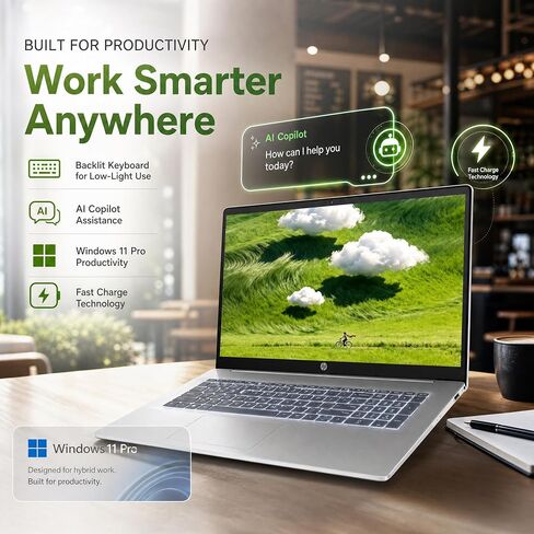 HP 17.3 Touchscreen Business Laptop - AMD Ryzen 5 7430U, 20GB RAM,512GB SSD, 17.3" HD+ Anti Glare Touch, Backlit Keyboard, Fast Charge, Win11 Pro, for Students & Work in Kuwait