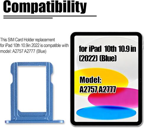 for iPad 2022 10.9 inch SIM Card Tray Holder Slot Replacement for iPad 10th Gen Fit for Model: A2757 A2777 (Blue) in Saudi Arabia