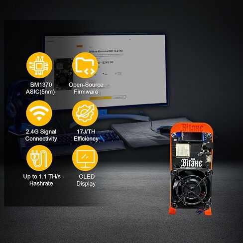 جهاز تعدين Bitcoins Solo من Bitaxe Gamma 601، حتى 1.1TH/S BM1370 Asic Chip 19W/TH BTC جهاز تعدين تشفير اليانصيب مع نظام مفتوح المصدر، صامت صغير، التوصيل والتشغيل in Kuwait