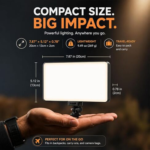 Professional LED Video Light Panel, Compatible with Sony Alpha a6300, 240 LEDs, USB-C Rechargeable 4000mAh Battery, Adjustable Brightness & Color Temperature (Recording & Streaming) in Kuwait