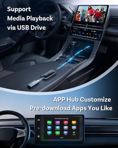 OTTOCAST Play2Video Ultra مع مجموعة التحكم عن بعد في ماوس الهواء اللاسلكي، محول Carplay 2026 ترقية متوافق مع CarPlay اللاسلكي/Android Auto in Kuwait