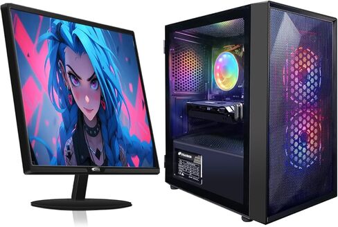 STGAubron Gaming PC Bundle with 24 Inch FHD LED Monitor- Intel Core i5 up to 3.6G, Radeon RX 550, 16G RAM, 512G SSD, RGB Fan x2, Windows 11 Home in Kuwait