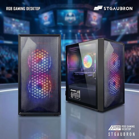STGAubron Gaming PC Bundle with 24 Inch FHD LED Monitor- Intel Core i5 up to 3.6G, Radeon RX 550, 16G RAM, 512G SSD, RGB Fan x2, Windows 11 Home in Kuwait