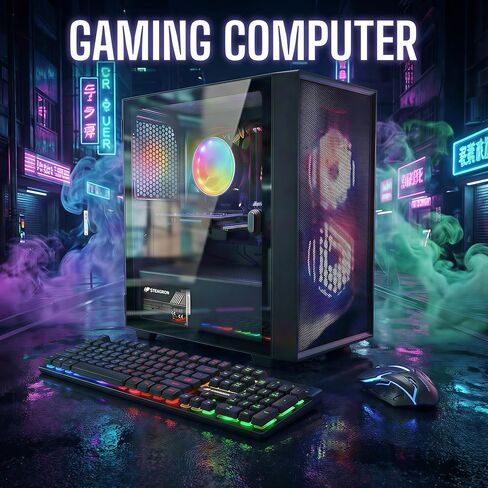 STGAubron Gaming PC Bundle with 24 Inch FHD LED Monitor- Intel Core i5 up to 3.6G, Radeon RX 550, 16G RAM, 512G SSD, RGB Fan x2, Windows 11 Home in Kuwait