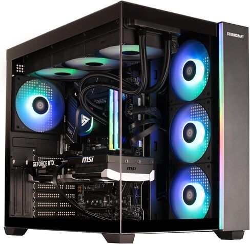 STORMCRAFT Falcon Gaming Desktop Intel Core i9-14900KF 6.0 جيجا هرتز، 32 جيجا بايت 6000MT/s DDR5 RGB الذاكرة، GeForce RTX 5070، 1 تيرابايت NVMe SSD، Z790 MB 360mm AIO 850W PSU، BT WiFi USB-C، ماوس لوحة مفاتيح RGB، Win 11 Home PC in Kuwait