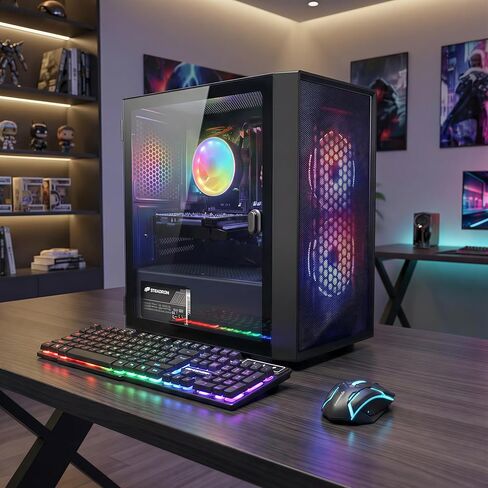 STGAubron Gaming PC Bundle with 24 Inch FHD LED Monitor- Intel Core i5 up to 3.6G, Radeon RX 550, 16G RAM, 512G SSD, RGB Fan x2, Windows 11 Home in Kuwait