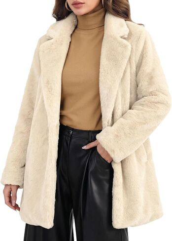 Allegra K Women's Faux Fur Coat Lapel Warm Overcoat Winter Open Front Fluffy Jackets in Saudi Arabia