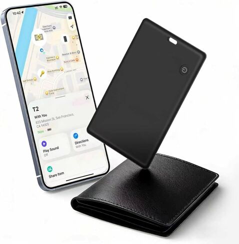 Wallet Tracker Card Compatible with Apple Find My (iOS Only) - Rechargeable Bluetooth Tracker for Luggage, Passport & Travel Essentials - Durable 2.8mm Credit Card Size Finder Black in Kuwait