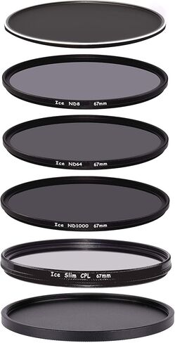 ICE 67mm Slim CPL ND 4 Filter Stack Cap Set ND1000 ND64 ND8 كثافة محايدة 10، 6، 3 توقف زجاج بصري 67 in Kuwait
