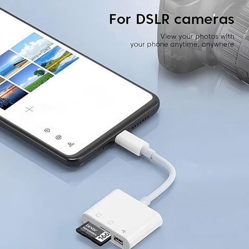 محول USB لقارئ بطاقات SD للهاتف اللوحي، قارئ بطاقات الذاكرة التوصيل والتشغيل يدعم عارض كاميرا SD TF MicroSD بدون تطبيق in Kuwait