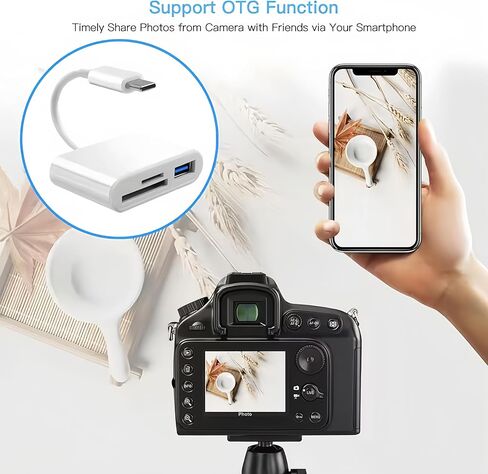 محول USB لقارئ بطاقات SD للهاتف اللوحي، قارئ بطاقات الذاكرة التوصيل والتشغيل يدعم عارض كاميرا SD TF MicroSD بدون تطبيق in Kuwait