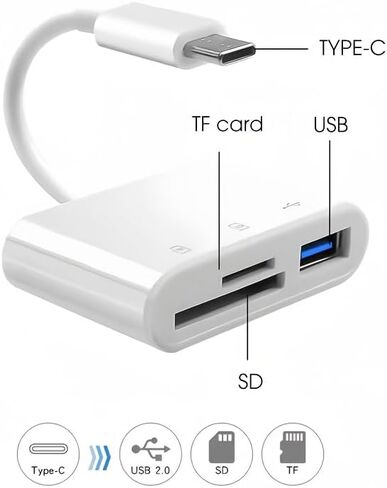 محول USB لقارئ بطاقات SD للهاتف اللوحي، قارئ بطاقات الذاكرة التوصيل والتشغيل يدعم عارض كاميرا SD TF MicroSD بدون تطبيق in Kuwait