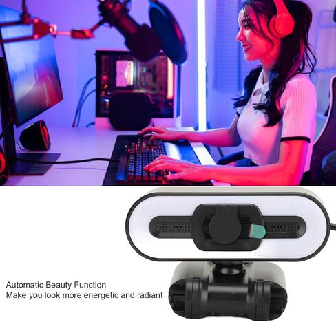 XUMIUZIY 4K Webcam for PC, USB PC Camera with Built in Microphone, Super Bright Fill Light, Auto Beauty, 4K 30FPS Computer Web Camera for Streaming in Kuwait