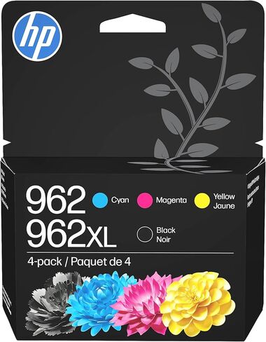 HP خراطيش حبر اصلية 962XL عالية الانتاجية باللون الاسود وHP 962 ازرق سيان وارجواني واصفر عبوة من 4 قطع (3JB34AN) in Kuwait
