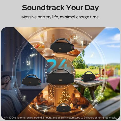 Monster Prism Pro Bluetooth Speaker, Portable Wireless Speaker, 60W True Wireless Stereo, 24H Playtime,TWS Pairing, Bluetooth 6.0, RGB Lights, AUX,USB & TF-Card Input, for Outdoors/Beach/Travel in Kuwait