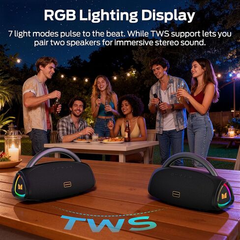 Monster Prism Pro Bluetooth Speaker, Portable Wireless Speaker, 60W True Wireless Stereo, 24H Playtime,TWS Pairing, Bluetooth 6.0, RGB Lights, AUX,USB & TF-Card Input, for Outdoors/Beach/Travel in Kuwait