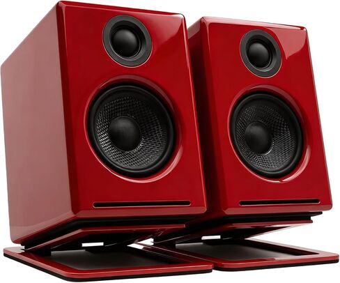 Audioengine A2 Limited Edition Glossy Red Speakers with DS1M Red Metal Stands for Music Gaming Movies Studios Dorms Bedrooms Offices in Kuwait