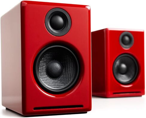 Audioengine A2 Limited Edition Glossy Red Speakers with DS1M Red Metal Stands for Music Gaming Movies Studios Dorms Bedrooms Offices in Kuwait