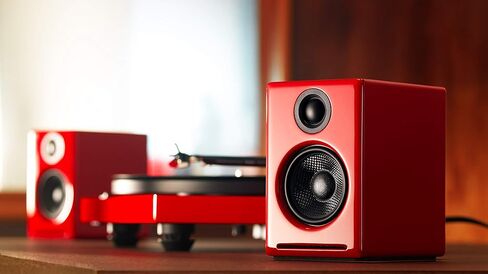 Audioengine A2 Limited Edition Glossy Red Speakers with DS1M Red Metal Stands for Music Gaming Movies Studios Dorms Bedrooms Offices in Kuwait