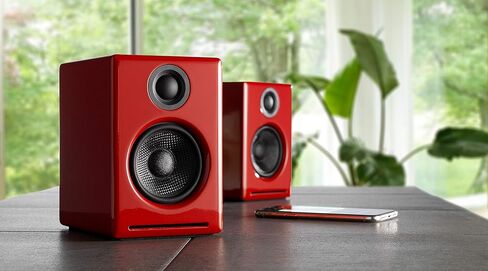 Audioengine A2 Limited Edition Glossy Red Speakers with DS1M Red Metal Stands for Music Gaming Movies Studios Dorms Bedrooms Offices in Kuwait