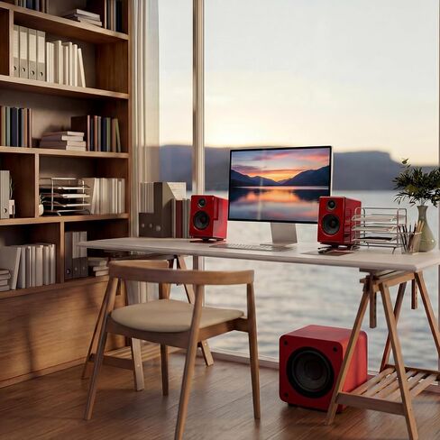 Audioengine A2 Limited Edition Glossy Red Speakers with DS1M Red Metal Stands for Music Gaming Movies Studios Dorms Bedrooms Offices in Kuwait