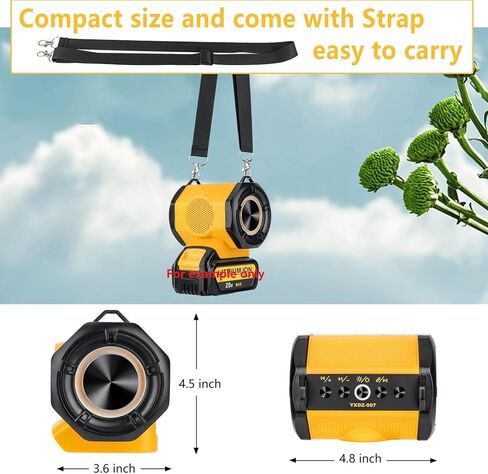 مكبر صوت بلوتوث محمول متوافق مع بطارية DeWalt 20V Max اللاسلكية BT5.3 ومصدر صوت USB، اقتران TWS، أضواء متعددة الألوان، مكبر صوت خارجي للحفلات المنزلية في موقع العمل (بدون بطارية) in Kuwait
