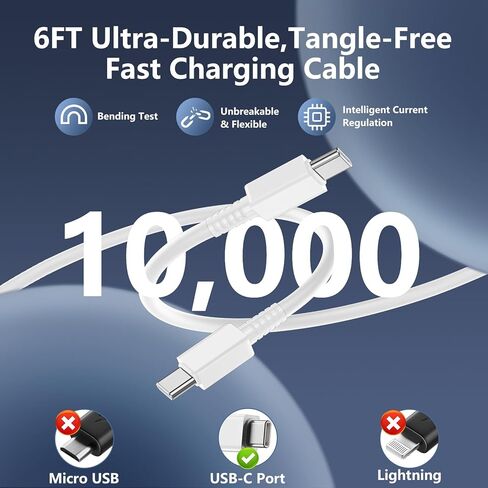 شاحن USB C بقدرة 65 وات لهاتف iPhone 17/16/15 Pro، وشاحن حائط 3 منافذ GaN USB من النوع C، وكابل USB-C بطول 6 أقدام، وشاحن PD فائق السرعة بقدرة 65 وات لهاتف iPhone 17، وMacBook Serie، وSamsung Galaxy S26 Ultra، وiPad، والمزيد in Kuwait