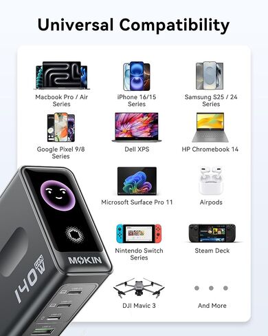 MacBook Charger, 140W USB C Charger Block, 4-Port GaN PD3.1 PPS, Multi-Device Fast Charging, Laptop Wall Charger Power Adapter, Touch Screen Smart Display for MacBook Pro/Air, iPhone 17/16, iPad in Kuwait