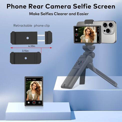 Vlog Selfie Monitor Screen for iPhone & Android, Aluminum Alloy Clip with 1/4 inch Hole,2000mAh Back Camera Monitor Phone with Bluetooth Remote in Kuwait