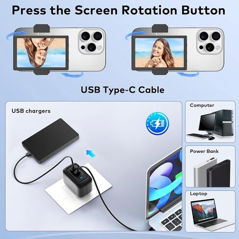 Vlog Selfie Monitor Screen for iPhone & Android, Aluminum Alloy Clip with 1/4 inch Hole,2000mAh Back Camera Monitor Phone with Bluetooth Remote in Kuwait
