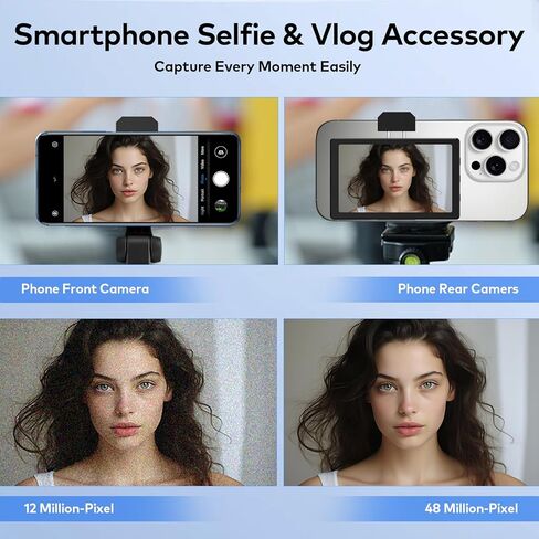 Vlog Selfie Monitor Screen for iPhone & Android, Aluminum Alloy Clip with 1/4 inch Hole,2000mAh Back Camera Monitor Phone with Bluetooth Remote in Kuwait
