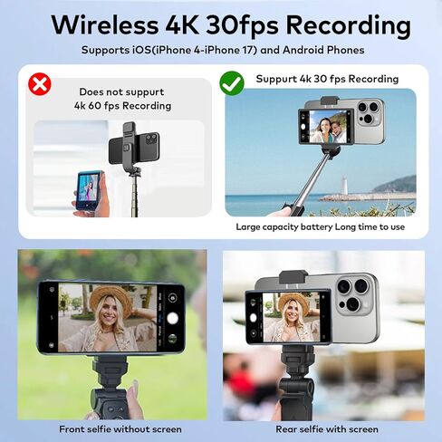 Vlog Selfie Monitor Screen for iPhone & Android, Aluminum Alloy Clip with 1/4 inch Hole,2000mAh Back Camera Monitor Phone with Bluetooth Remote in Kuwait