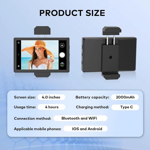 Vlog Selfie Monitor Screen for iPhone & Android, Aluminum Alloy Clip with 1/4 inch Hole,2000mAh Back Camera Monitor Phone with Bluetooth Remote in Kuwait