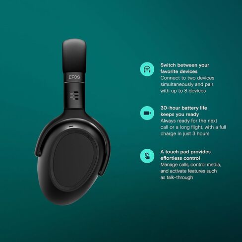 EPOS Adapt 660 USB-C – Premium Wireless ANC Headset with EPOS BrainAdapt, Adaptive Hybrid Noise Cancellation, 30-Hour Battery, Microsoft Teams Certified, USB-C Dongle, Bluetooth & 3.5 mm Jack in Kuwait