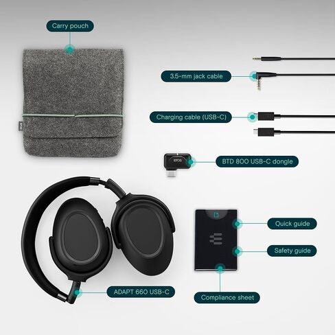 EPOS Adapt 660 USB-C – Premium Wireless ANC Headset with EPOS BrainAdapt, Adaptive Hybrid Noise Cancellation, 30-Hour Battery, Microsoft Teams Certified, USB-C Dongle, Bluetooth & 3.5 mm Jack in Kuwait