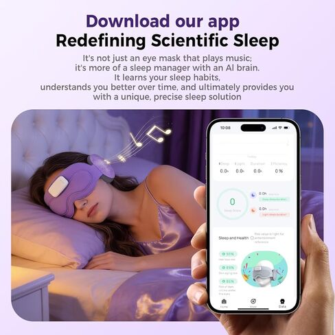 قناع النوم SmartSleep AI، تنزيل تطبيق تعقب النوم موارد صوتية للتأمل، سماعات بلوتوث للنساء قناع العين اللاسلكي وسماعات الرأس للنوم، علاج ساخن/بارد، هدية لعيد ميلادها in Kuwait