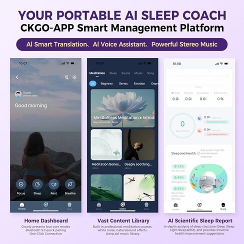 قناع النوم SmartSleep AI، تنزيل تطبيق تعقب النوم موارد صوتية للتأمل، سماعات بلوتوث للنساء قناع العين اللاسلكي وسماعات الرأس للنوم، علاج ساخن/بارد، هدية لعيد ميلادها in Kuwait
