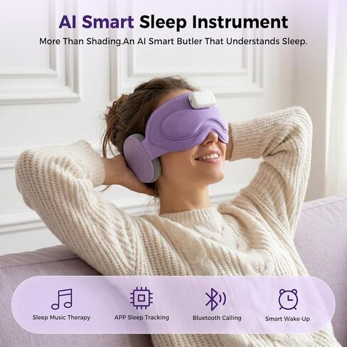 قناع النوم SmartSleep AI، تنزيل تطبيق تعقب النوم موارد صوتية للتأمل، سماعات بلوتوث للنساء قناع العين اللاسلكي وسماعات الرأس للنوم، علاج ساخن/بارد، هدية لعيد ميلادها in Kuwait