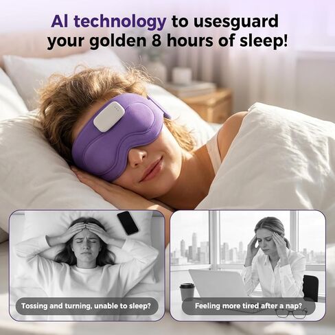 قناع النوم SmartSleep AI، تنزيل تطبيق تعقب النوم موارد صوتية للتأمل، سماعات بلوتوث للنساء قناع العين اللاسلكي وسماعات الرأس للنوم، علاج ساخن/بارد، هدية لعيد ميلادها in Kuwait