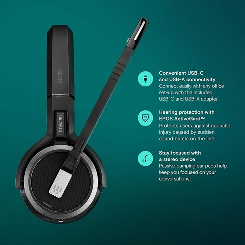 EPOS Impact 5000 Go MS Stereo Wireless Headset – Premium DECT Technology, Teams Certified, Noise-Cancelling Mic, Long-Range Freedom & Foldable Charging Stand in Kuwait