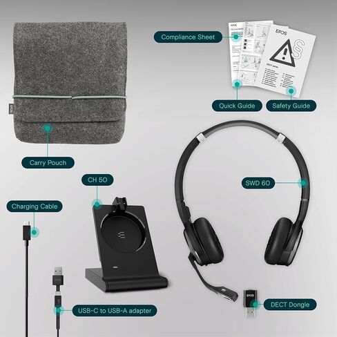 EPOS Impact 5000 Go MS Stereo Wireless Headset – Premium DECT Technology, Teams Certified, Noise-Cancelling Mic, Long-Range Freedom & Foldable Charging Stand in Kuwait