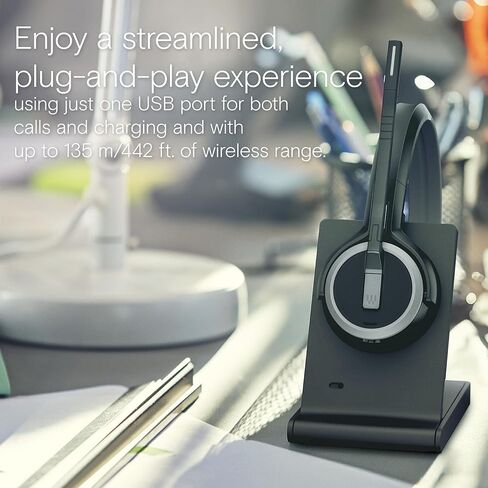 EPOS Impact 5000 Go MS Stereo Wireless Headset – Premium DECT Technology, Teams Certified, Noise-Cancelling Mic, Long-Range Freedom & Foldable Charging Stand in Kuwait