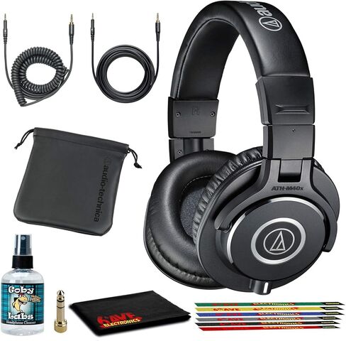 Audio-Technica ATH-M40x Closed-Back Monitor Headphones (Black) Bundle with Cables, Carrying Pouch, and 6Ave Cleaning Kit in Kuwait