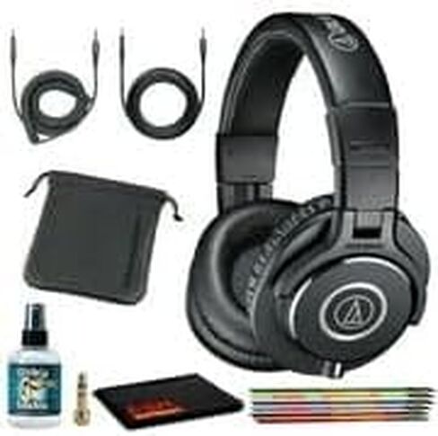 Audio-Technica ATH-M40x Closed-Back Monitor Headphones (Black) Bundle with Cables, Carrying Pouch, and 6Ave Cleaning Kit in Kuwait