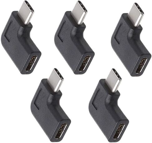 5X USB 3.1 Type-C Male to Female 90° Right-Angle Converter Adapters – Reversible, 10Gbps Data Transfer, Low-Profile Black Plastic+Metal in Kuwait