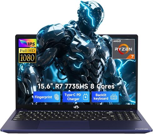 كمبيوتر محمول للألعاب NIMO 2026، AMD R7 7735HS (8C/16T، حتى 4.75 جيجا هرتز، Beat i7-12650H) 16 جيجابايت DDR5 RAM 256 جيجابايت SSD كمبيوتر أعمال مع شاشة 15.6 بوصة FHD Radeon 680M GPU عرض 180 درجة ضمان لمدة عامين 100 وات Type-C in Kuwait