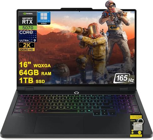 Lenovo Legion Pro 5 Gaming AI Laptop 16" WQXGA 2560x1600 OLED 165Hz Intel 24-core Ultra 9 275HX 64GB RAM 2TB SSD GeForce RTX 5070 DLSS4 (Up to 798 AI Tops) RGB Backlit Harman Wi-Fi7 Win11Pro ICP Hub in Saudi Arabia
