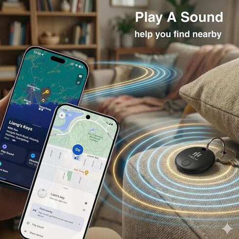 مجموعة علامات التعقب الذكية ذات النظام المزدوج من HH-Tech - 2 (متوافقة مع iOS وAndroid)، تعمل مع Apple Find My وGoogle Find Hub، وأداة البحث عن عناصر Bluetooth للمفاتيح والمحفظة والأمتعة والحقائب والمزيد in Kuwait