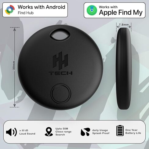مجموعة علامات التعقب الذكية ذات النظام المزدوج من HH-Tech - 2 (متوافقة مع iOS وAndroid)، تعمل مع Apple Find My وGoogle Find Hub، وأداة البحث عن عناصر Bluetooth للمفاتيح والمحفظة والأمتعة والحقائب والمزيد in Kuwait